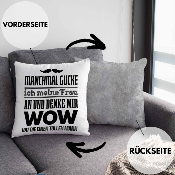 Ehefrau Ehemann Kissen mit Füllung 40x40 mit Spruch Lustiges Geschenk Frau Männer Toller Mann (Grau) Grau Trendation