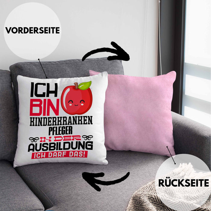 Kinderkrankenpfleger Ausbildung Kissen mit Füllung 40x40 Geschenk Ich Bin Kinderkrankenpfleger In Der Ausbildung Ich Darf Das Geschenkidee Spruch (Grau) Rosa Trendation