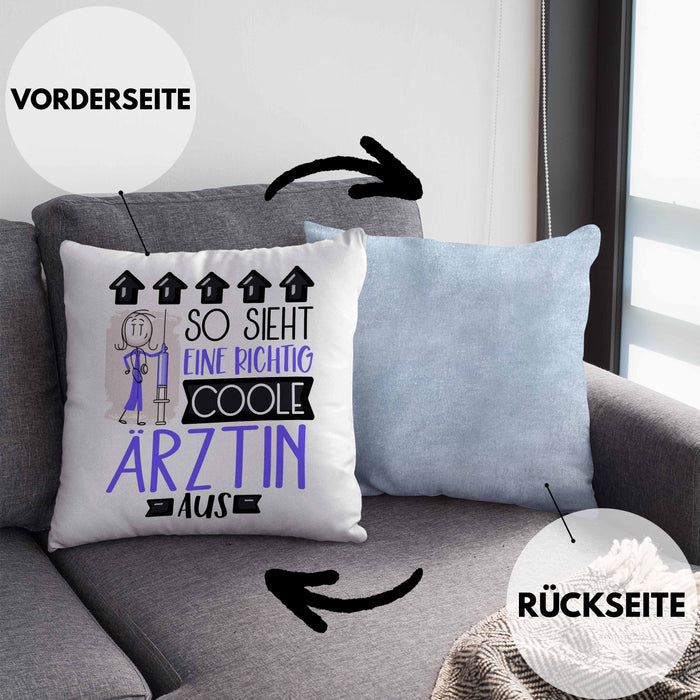 Ärztin Geschenk Kissen mit Füllung 40x40 Lustig Geschenkidee für Ärztin Geburtstag So Sieht Eine Richtig Coole Ärztin Aus Frauen Spruch (Grau) Blau Trendation