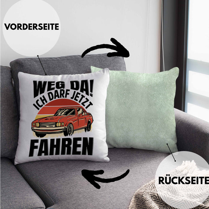 Führerschein Bestanden Geschenk Kissen mit Füllung 40x40 Führerscheinprüfung Bestanden Geschenkidee Weg Da Ich Darf Jetzt Fahren (Grau) Grün Trendation