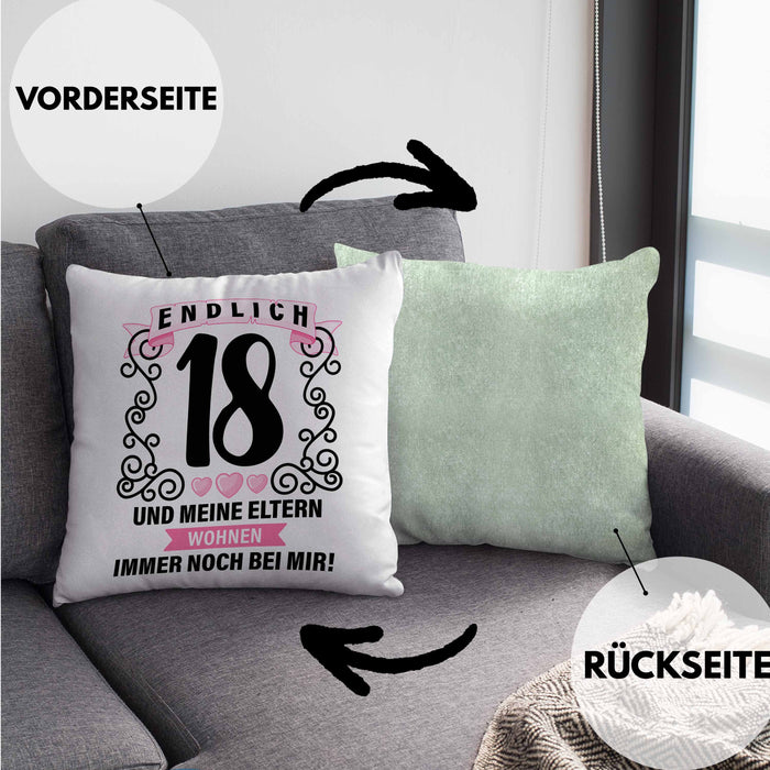 18er Geburtstag Kissen mit Füllung 40x40 Geschenk Mädchen Jungen Geschenkidee Lustig Spruch 18 Geschenke Geschenkideen zum 18 Bday 18. (Grau) Grün Trendation