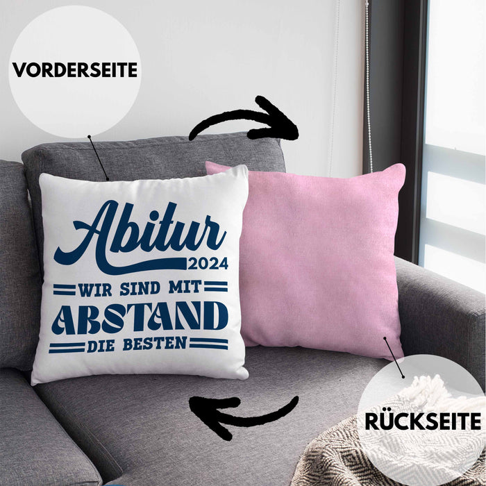 Abi 2024 Kissen mit Füllung 40x40 Geschenk Abi Bestanden Abitur Abschluss Geschenkidee (Grau) Rosa Trendation