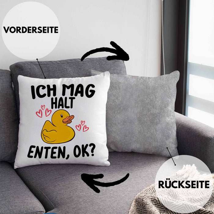 Enten-Liebhaber Geschenk Kissen mit Füllung 40x40 Ich Mag Halt Enten Ok Häferl (Grau) Grau Trendation