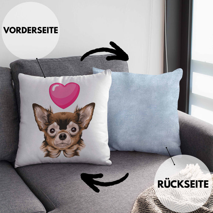 Chihuhahua Besitzer Kissen mit Füllung 40x40 Geschenk Chihuhahua Besitzer Geschenkidee Frauchen Herrchen (Grau) Blau Trendation