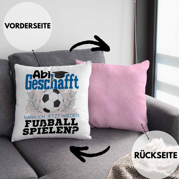 Abi Geschafft Abitur Prüfung Bestanden Kissen mit Füllung 40x40 Geschenk Kann Ich Jetzt Wieder Fußball Spielen Fußballspieler Geschenkidee (Grau) Rosa Trendation