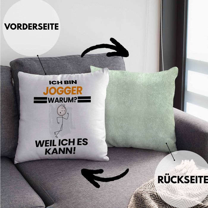 Jogger Geschenk Kissen mit Füllung 40x40 Lustiger Spruch Ich Bin Jogger Warum Weil Ich Es Kann Geschenkidee Bester Jogger Geburtstag (Grau) Grün Trendation