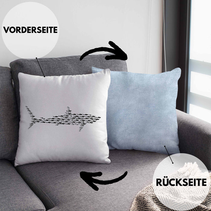Kissen mit Füllung 40x40 mit Haifisch-Grafik als Geschenkidee Haifisch Haise Geschenk (Grau) Blau Trendation