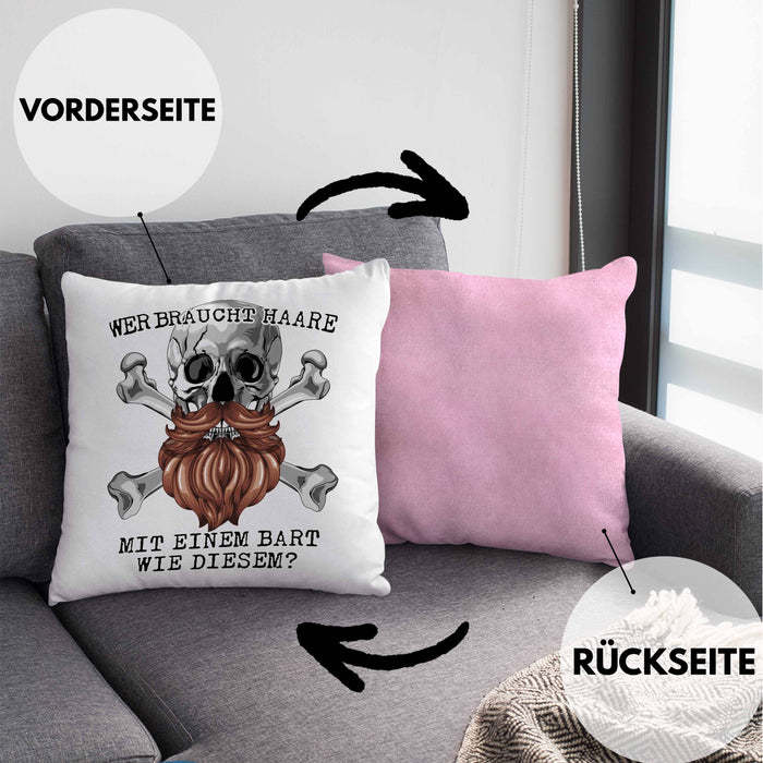 Glatze Bart Echter Mann Kissen mit Füllung 40x40 Geschenk Wer Braucht Haare Mit Einem Bart Wie Diesem (Grau) Rosa Trendation
