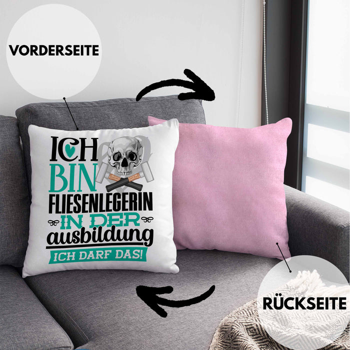 Fliesenlegerin Ausbildung Start Geschenk Kissen mit Füllung 40x40 Ich Bin Fliesenlegerin In Der Ausbildung Ich Darf Das Geschenkidee (Grau) Rosa Trendation