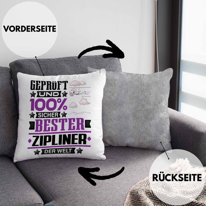 Zipliner Geschenk Lustiger Spruch für Zipliner Geschenkidee Bester Zipliner Der WeltKissen mit Füllung 40x40 (Grau) Grau Trendation