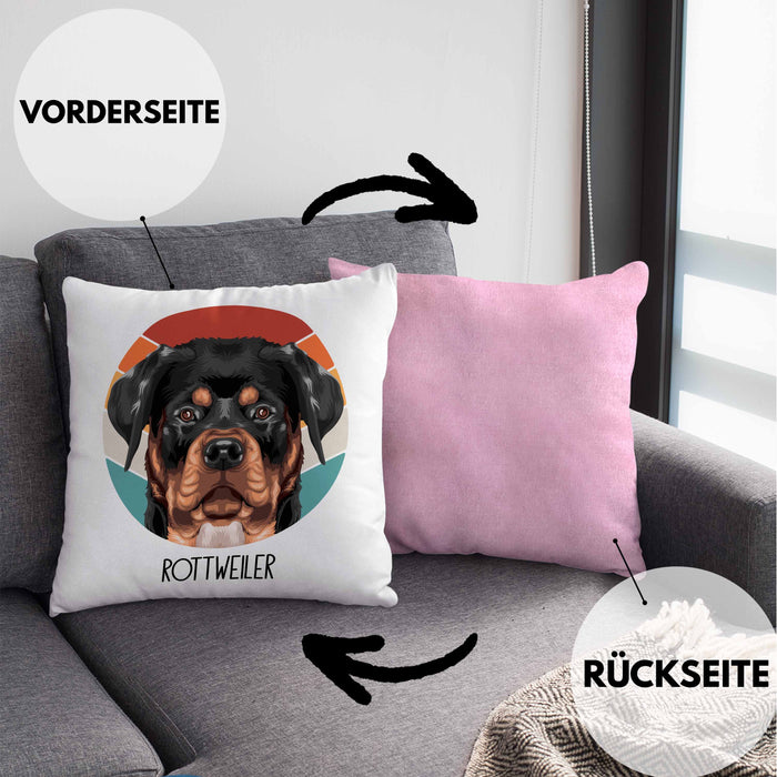Rottweiler Besitzer Kissen mit Füllung 40x40 Geschenk Lustiger Spruch Geschenkidee Rottweiler Mama Papa (Grau) Rosa Trendation