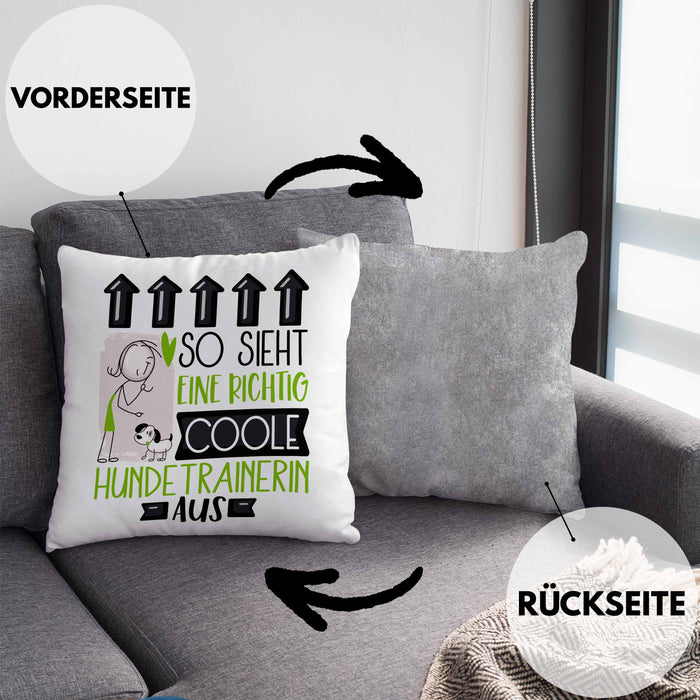 Hundetrainerin Geschenk Kissen mit Füllung 40x40 Lustig Geschenkidee für Hundetrainerin Geburtstag So Sieht Eine Richtig Coole Hundetrainerin Aus Frauen Spruch (Grau) Grau Trendation