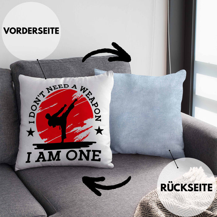 Karate-Kissen mit Füllung 40x40 Geschenk Kampfsport-Fans Jiu Jitsu Geschenkidee I Dont Need A Weapon I Am One (Grau) Blau Trendation