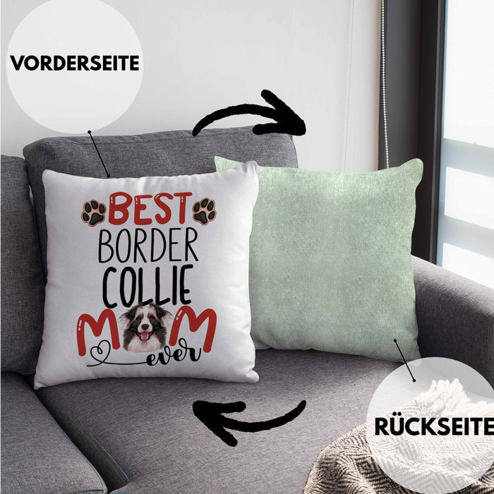 Border Collies Mom Besitzerin Kissen mit Füllung 40x40 Geschenk Lustiger Spruch Geschenkidee Besitzerin Border Collies Mama (Grau) Grün Trendation