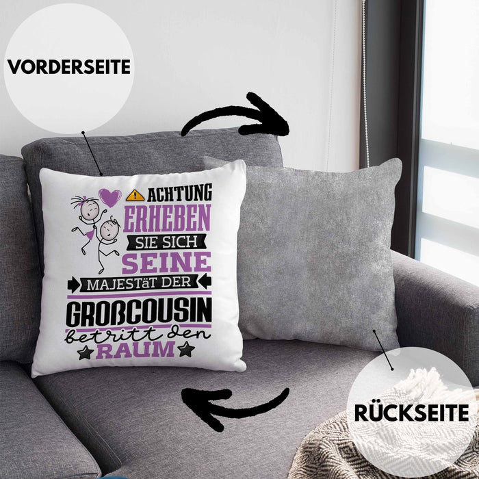 Großcousin Geschenk Kissen mit Füllung 40x40 Lustiger Spruch Erheben Sie Sich Der Großcousin Betritt den Raum (Grau) Grau Trendation