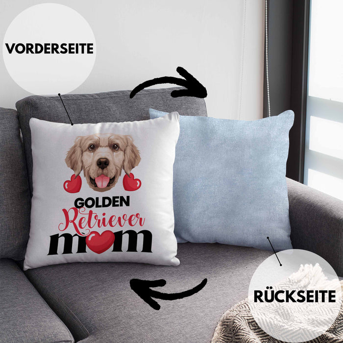 Golden Retriever Besitzer Mom Mama Kissen mit Füllung 40x40 Geschenk Lustiger Spruch Geschenkidee Golden Retriever Besitzerin (Grau) Blau Trendation