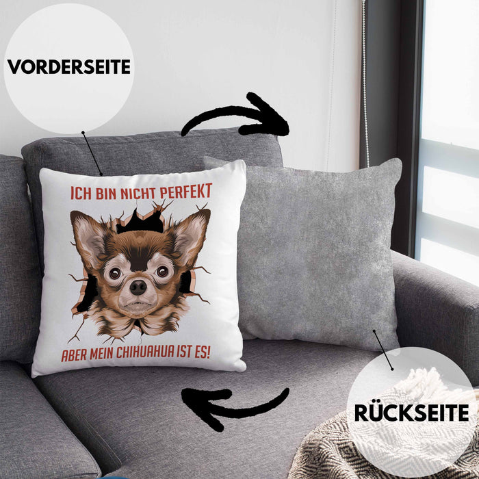 Chihuhahua Besitzer Kissen mit Füllung 40x40 Geschenk Geschenkidee Frauchen Herrchen Ich Bin Nicht Perfekt Aber Mein Chihuaha Ist Es (Grau) Grau Trendation