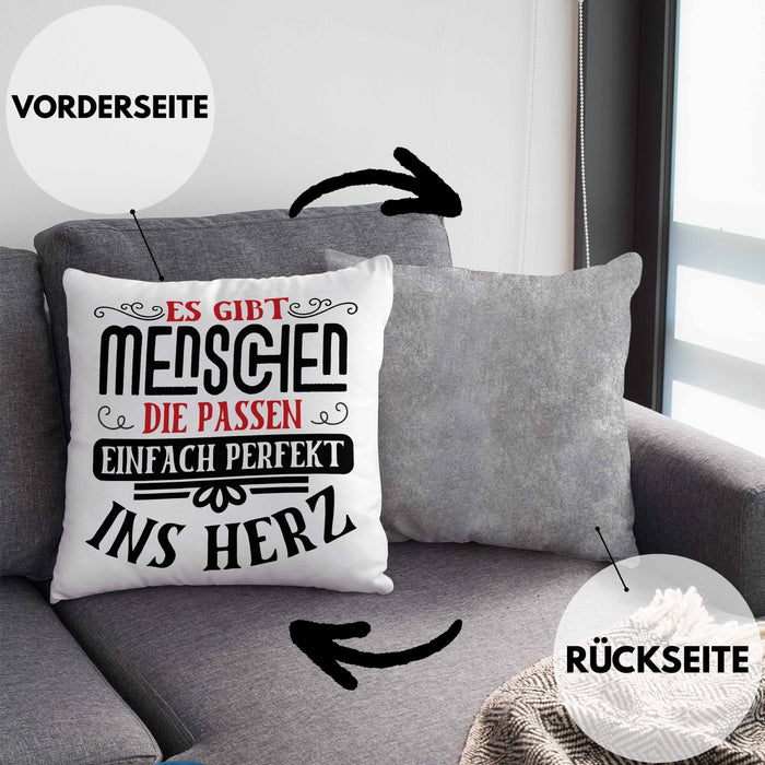 Liebste Person Geschenk Kissen mit Füllung 40x40 Es Gibt Menschen Die Passen Einfach Perfekt Ins Herz Geschenkidee Beste Freundin (Grau) Grau Trendation