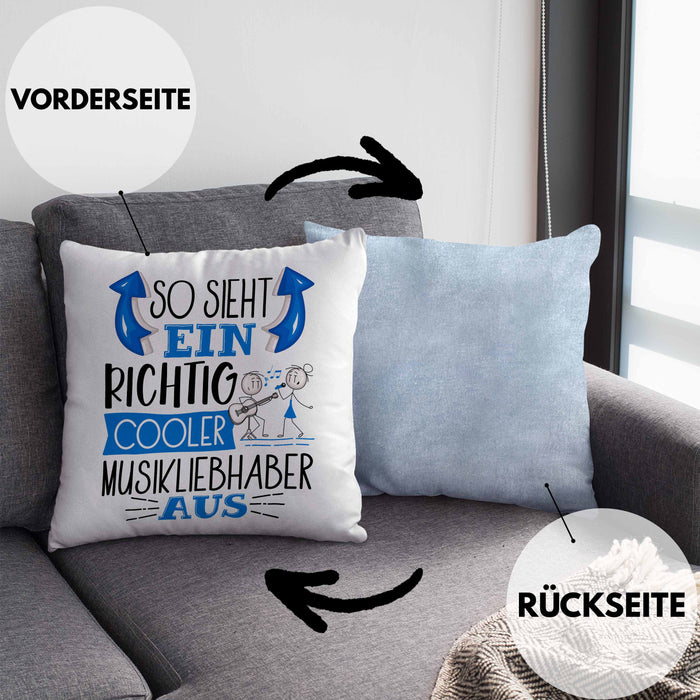 So Sieht Ein Richtig Cooler Musikliebhaber Aus Geschenk Kissen mit Füllung 40x40 Lustiger Spruch Geschenkidee (Grau) Blau Trendation