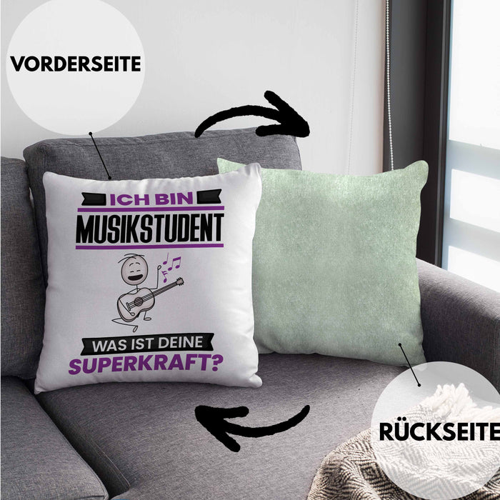 Musikstudent Kissen mit Füllung 40x40 Geschenk für Musikstudent Geburtstag Lustiger Spruch Was Ist Deine Superkraft (Grau) Grün Trendation
