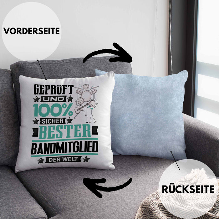 Bandmitglied Geschenk Lustiger Spruch für Bandmitglied Geschenkidee Bester Bandmitglied Der WeltKissen mit Füllung 40x40 (Grau) Blau Trendation