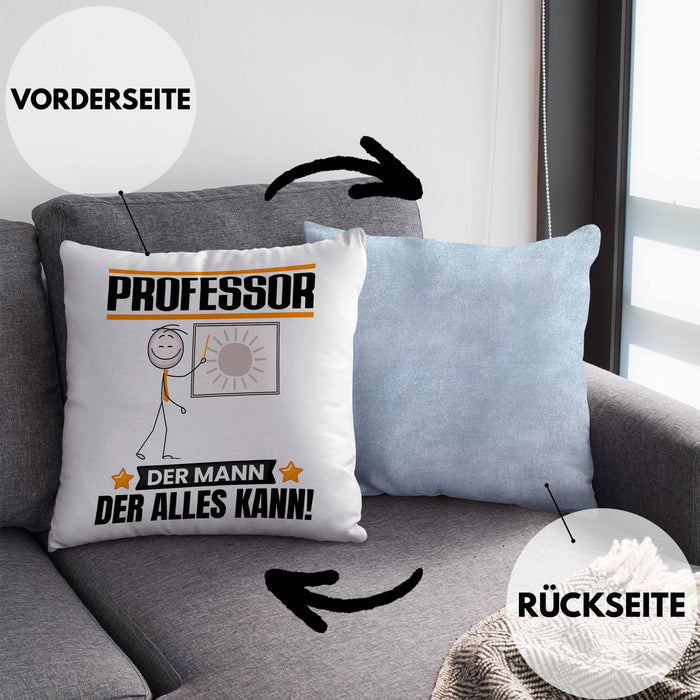 Professor Kissen mit Füllung 40x40 Geschenk für Professor Der Mann Der Alles Kann Geschenkidee zum Geburtstag (Grau) Blau Trendation