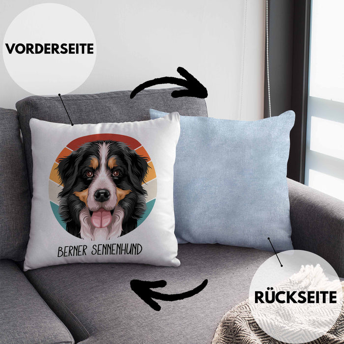 Berner Sennen Besitzer Kissen mit Füllung 40x40 Geschenk Lustiger Spruch Geschenkidee Berner Sennen Mama Papa (Grau) Blau Trendation