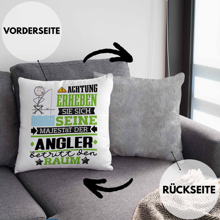 Angler Geschenk Kissen mit Füllung 40x40 Lustiger Spruch Erheben Sie Sich Der Angler Betritt den Raum (Grau) Grau Trendation