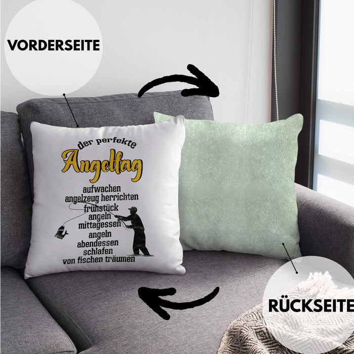 Kissen mit Füllung 40x40 für Angler Geschenk für Fischer Geschenkidee (Grau) Grün Trendation