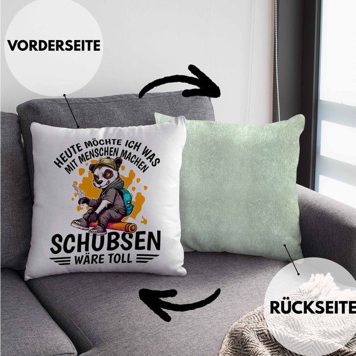 Lustige Kissen mit Füllung 40x40 Waschbär Heute Möchte Ich Was Mit Menschen Machen Schubsen Wäre Toll Sarkasmus Ironier Humor (Grau) Grün Trendation