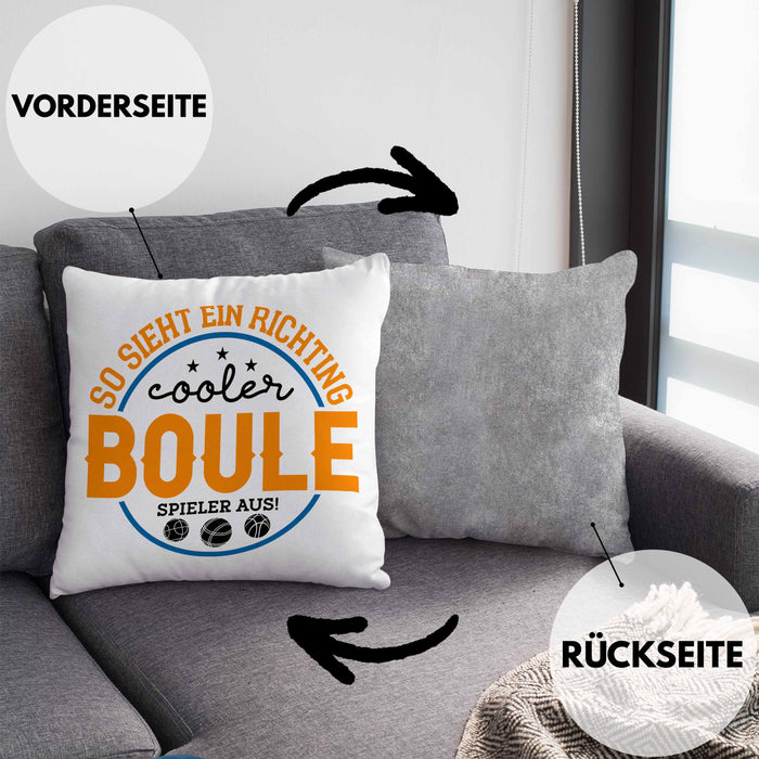 Boule Kissen mit Füllung 40x40 "So Sieht Ein Richtig Cooler Boule Spieler Aus" Kissen mit Füllung 40x40 - Geschenk für Boule-Fans mit Spruch (Grau) Grau Trendation