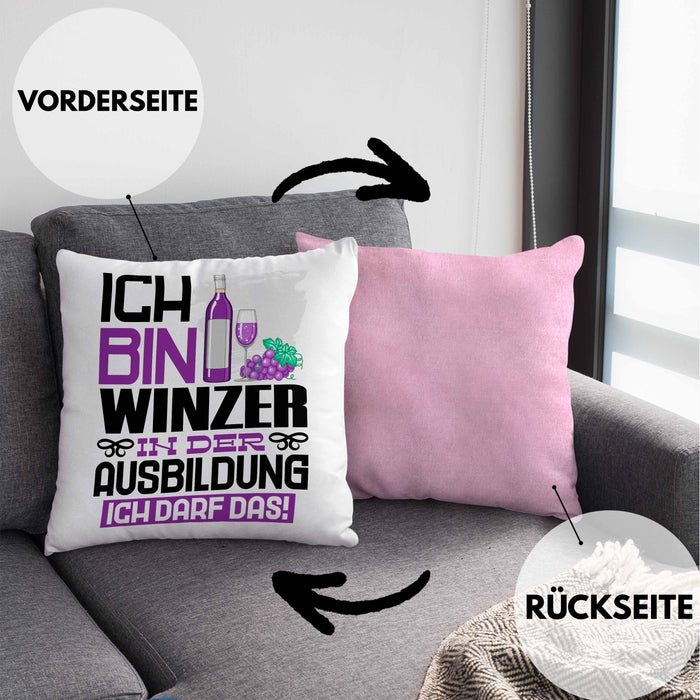 Winzer Ausbildung Kissen mit Füllung 40x40 Geschenk Ich Bin Winzer In Der Ausbildung Ich Darf Das Geschenkidee Spruch (Grau) Rosa Trendation