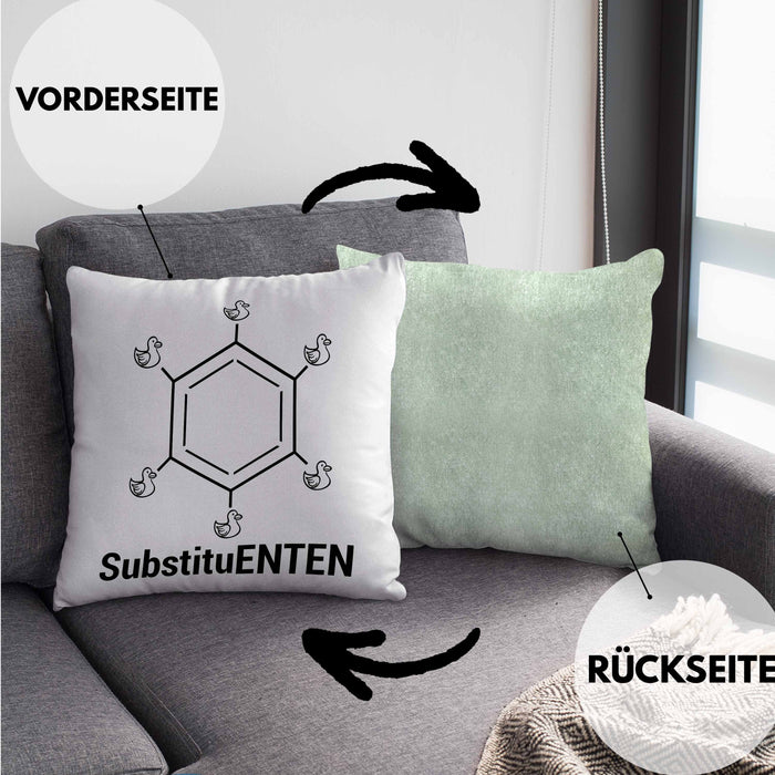 Chemie Kissen mit Füllung 40x40 SubstituENTEN Chemiker Witz Organische Chemie Ente Kaffee Geschenkidee (Grau) Grün Trendation