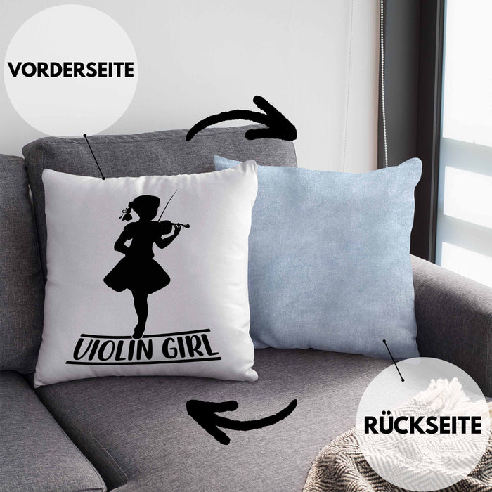 Geigenspieler Geschenk Kissen mit Füllung 40x40 Geigenspielerin Geigen Spruch Violin Girl (Grau) Blau Trendation