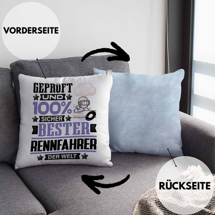 Rennfahrer Geschenk Lustiger Spruch für Rennfahrer Geschenkidee Bester Rennfahrer Der WeltKissen mit Füllung 40x40 (Grau) Blau Trendation