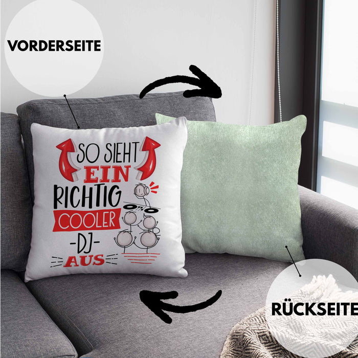 DJ Kissen mit Füllung 40x40 Geschenk So Sieht Ein RIchtig Cooler DJ Aus Geschenkidee Lustiger Spruch Geburtstag (Grau) Grün Trendation