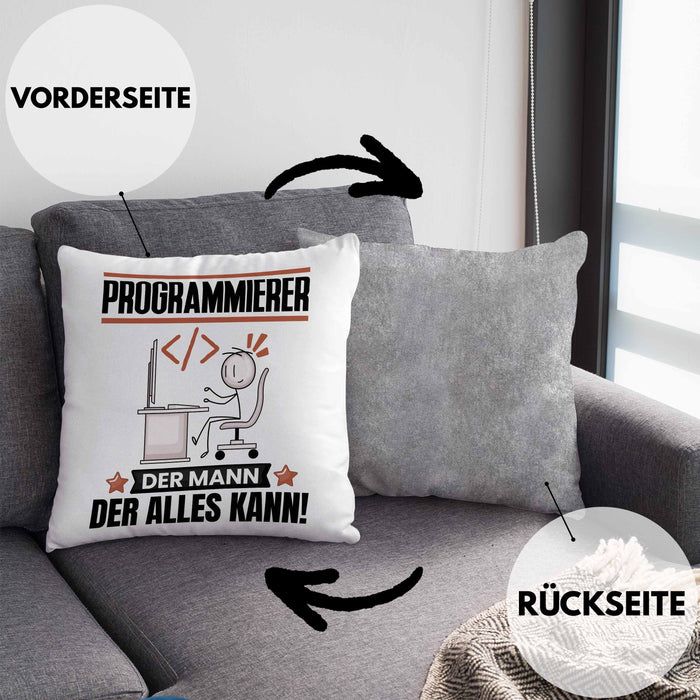 Programmierer Kissen mit Füllung 40x40 Geschenk für Programmierer Der Mann Der Alles Kann Geschenkidee zum Geburtstag (Grau) Grau Trendation
