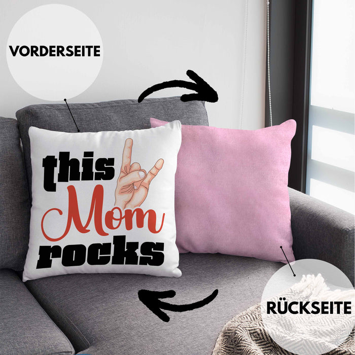 This Mom Rocks Lustige Kissen mit Füllung 40x40 Mama Rockn Roll Geschenkidee (Grau) Rosa Trendation