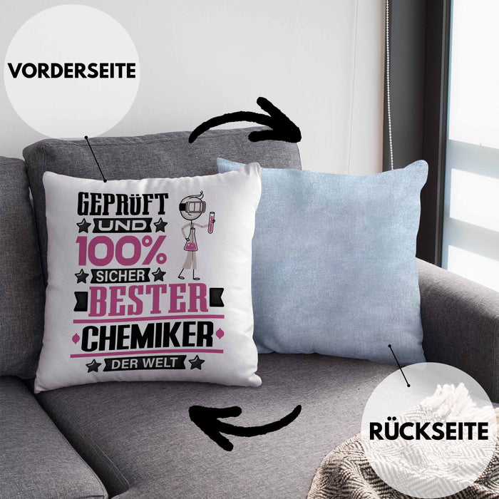 Chemiker Geschenk Lustiger Spruch für Chemiker Geschenkidee Bester Chemiker Der WeltKissen mit Füllung 40x40 (Grau) Blau Trendation