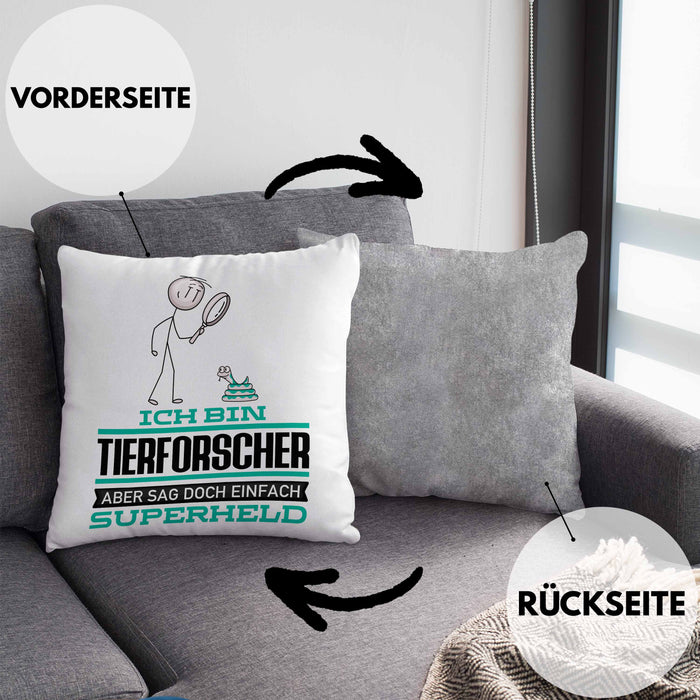 Tierforscher Geschenk Kissen mit Füllung 40x40 Ich Bin Tierforscher Aber Sag Doch Einfach Superheld Lustige Geschenkdiee für Tierforscher (Grau) Grau Trendation