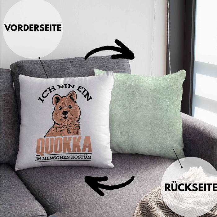 Lustige Kissen mit Füllung 40x40 Quokka-Motiv Geschenk für Quokka Liebhaber Menschen Kostüm (Grau) Grün Trendation