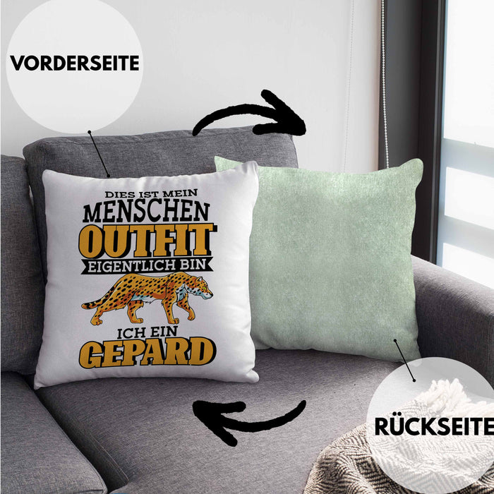 Lustige Gepard Kissen mit Füllung 40x40 Spruch Kostüm Geschenkidee (Grau) Grün Trendation