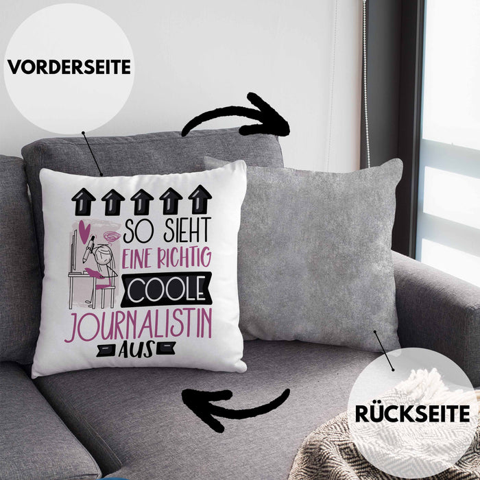 Journalistin Geschenk Kissen mit Füllung 40x40 Geschenkidee für Journalistin Geburtstag Weihnachten Spruch So Sieht Eine Richtig Coole Journalistin Aus (Grau) Grau Trendation