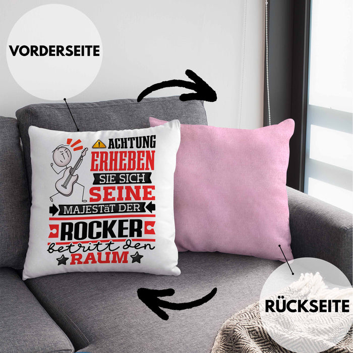 Rocker Geschenk Kissen mit Füllung 40x40 Lustiger Spruch Erheben Sie Sich Der Rocker Betritt den Raum (Grau) Rosa Trendation