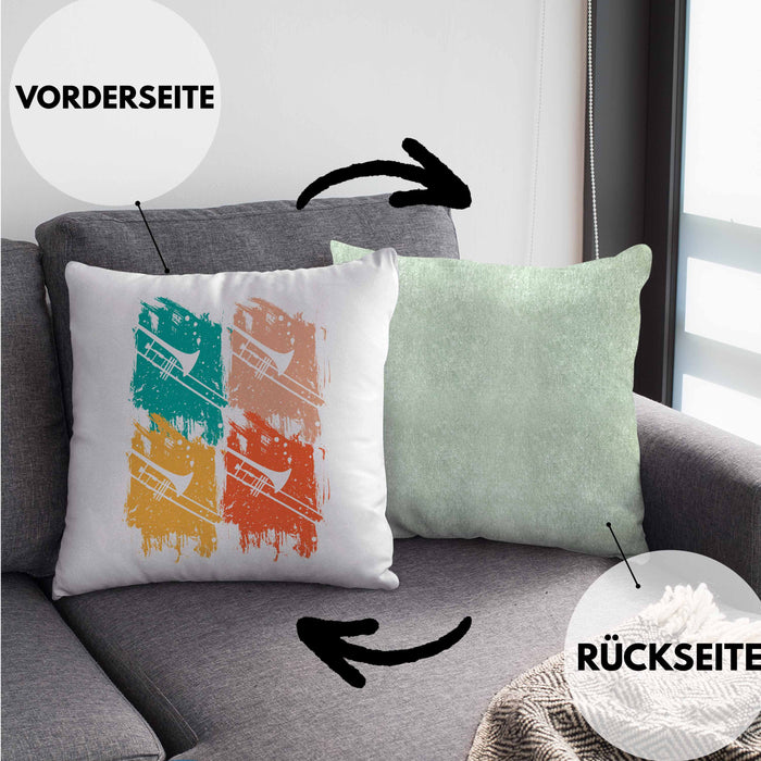 Posaunist Kissen mit Füllung 40x40 Geschenk Retro Grafik Posaune Kaffee Geschenkidee Lustig (Grau) Grün Trendation
