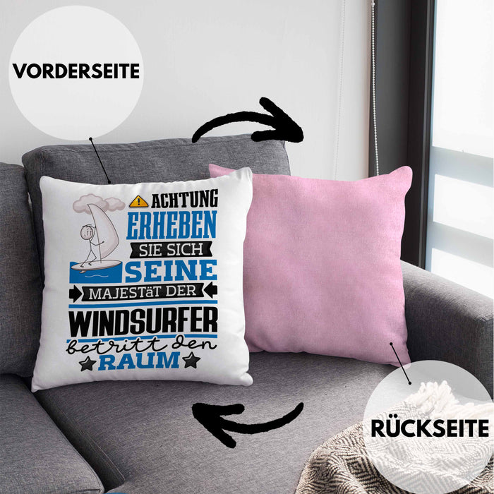 Windsurfer Geschenk Kissen mit Füllung 40x40 Lustiger Spruch Erheben Sie Sich Der Windsurfer Betritt den Raum (Grau) Rosa Trendation