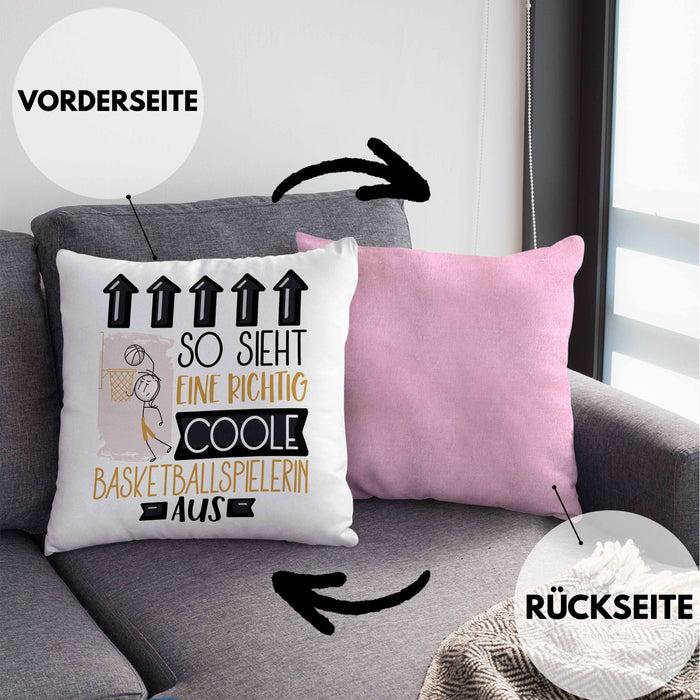 Basketballspielerin Geschenk Kissen mit Füllung 40x40 Lustig Geschenkidee für Basketballspielerin Geburtstag So Sieht Eine Richtig Coole Basketballspielerin Aus Frauen Spruch (Grau) Rosa Trendation