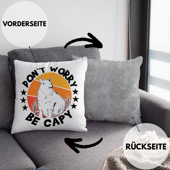 Don't Worry Be Capy Kissen mit Füllung 40x40 Capybara Tier Geschenk für Capybara Liebhaber (Grau) Grau Trendation