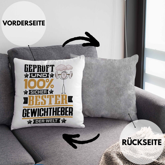 Gewichtheber Geschenk Lustiger Spruch für Gewichtheber Geschenkidee Bester Gewichtheber Der WeltKissen mit Füllung 40x40 (Grau) Grau Trendation