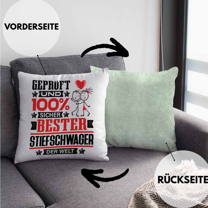 Stiefschwager Geschenk Lustiger Spruch für Stiefschwager Geschenkidee Bester Stiefschwager Der WeltKissen mit Füllung 40x40 (Grau) Grün Trendation